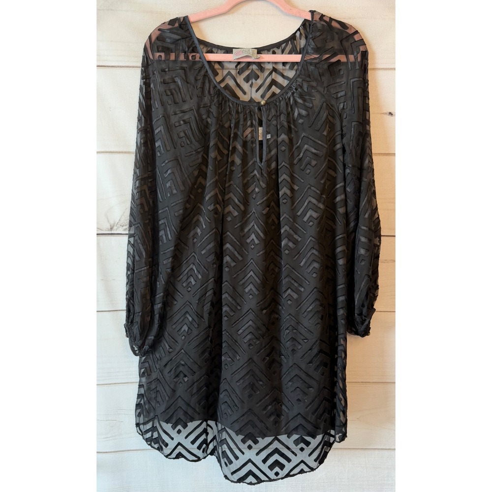 Alice Trixie Black Silk Blend Burnout Velvet Geometric Tunic Dress Small